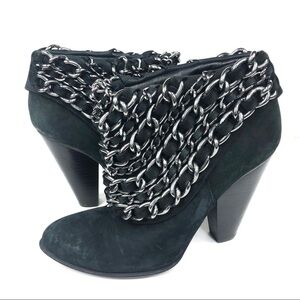 Zara black leather silver chains ankle booties heeled boots EU7, 6.5-7